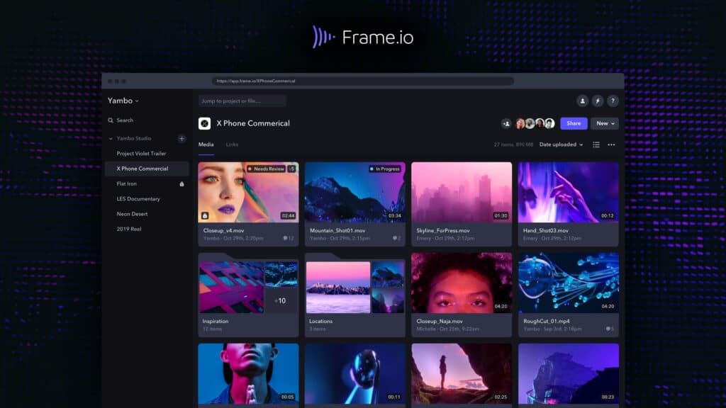 Frame.io welcome page