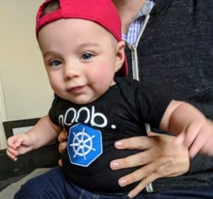 Chris Gaun's baby wearing Kubernetes shirt