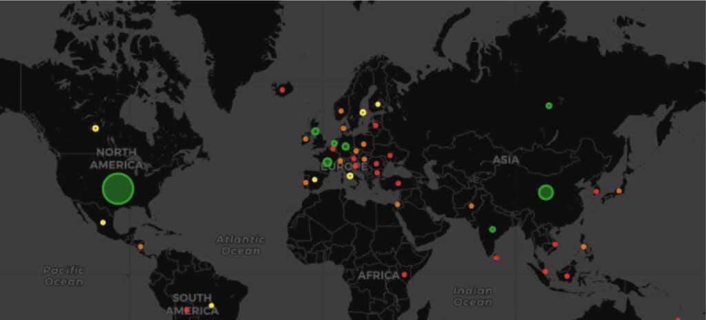 Map of project contributors by country since project launch (Q1 2015-Q4 2019)