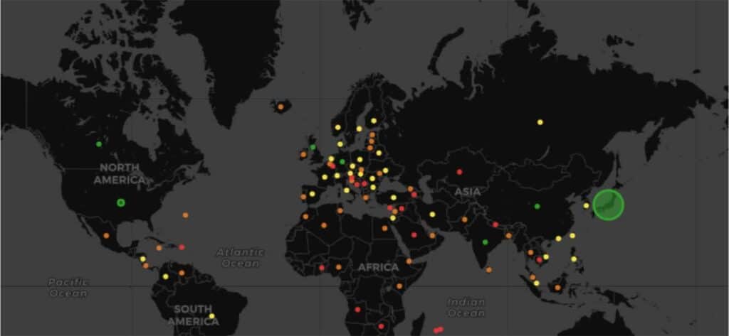 Map of project contributors by country (Q1 2014-Q1 2020)