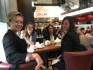 Leah Petersen and other ladies having luncheon