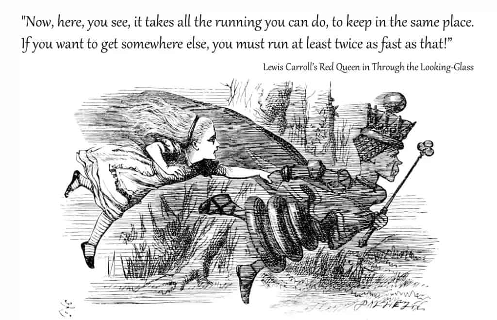 Now, here you see, it takes all the running you can do, to keep in the same place. If you want to get somewhere else, you must run at least twice as fast as that! - Lewis Carroll's Red Queen in Through the Looking-Glass