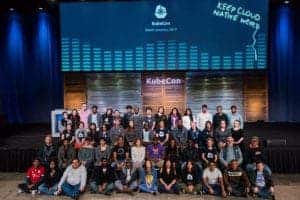 Ladies and Gentlemen on the stage in KubeCon + CloudNativeCon North America 2017 event