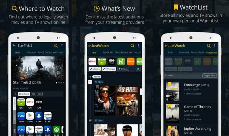 JustWatch application on mobile phone