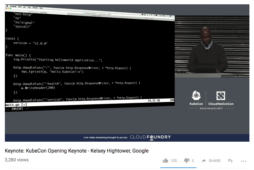 Kelsey Hightower presenting KubeCon opening keynote