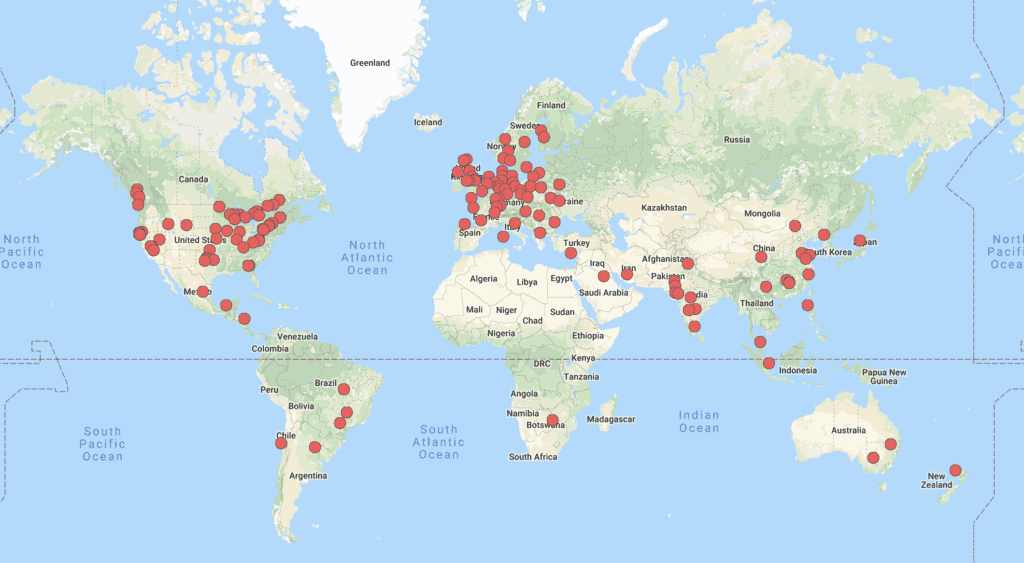 CNCF Meetups locations on world map
