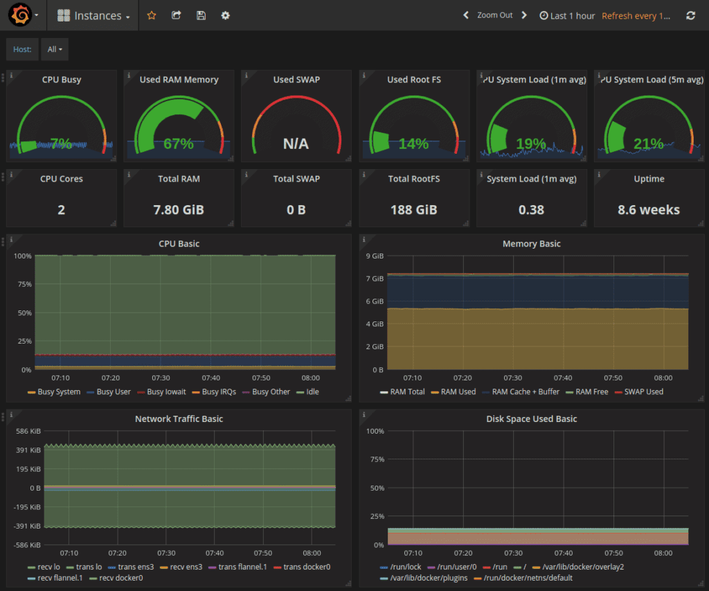 Screenshot of Grafana instances metric