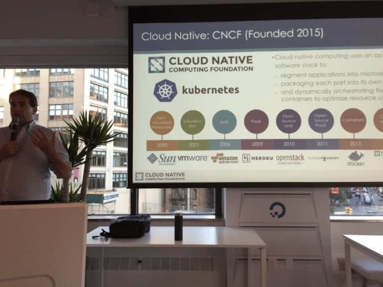 Dan Kohn presenting milestones of Cloud Native Computing Foundation