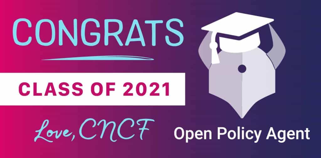 Congratulations banner for Open Policy Agent graduation class of 2021 by CNCF