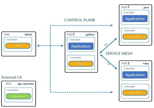 Diagram showing Service Mesh with SGX-Operator