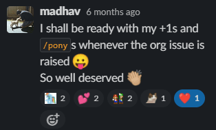 Screenshot showing Madha's comment saying well deserved