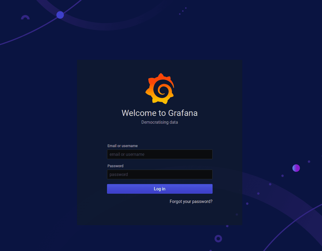 Screenshot of Grafana login screen