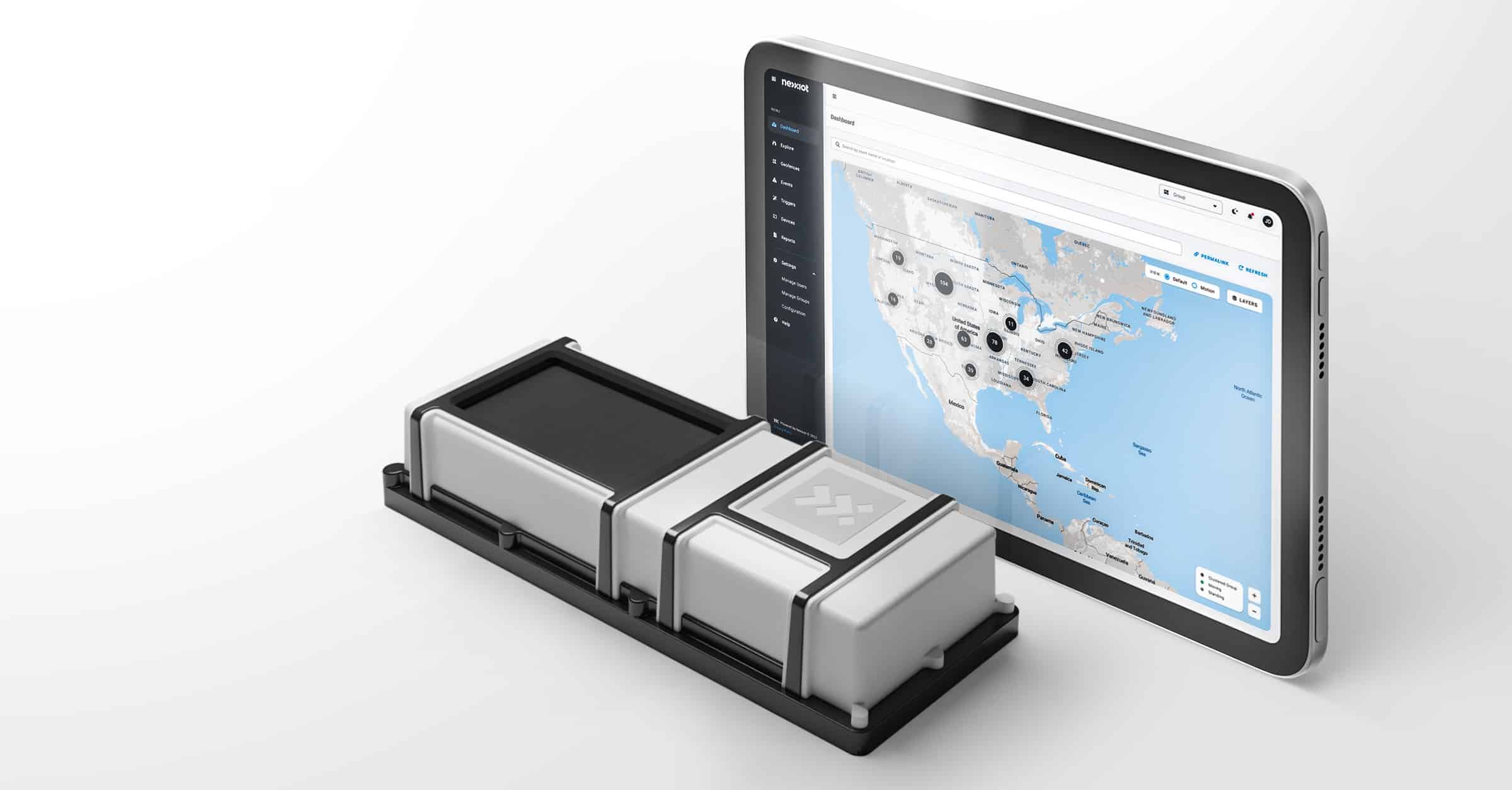 Image of ipad showing Nexxiot integrated software and hardware product