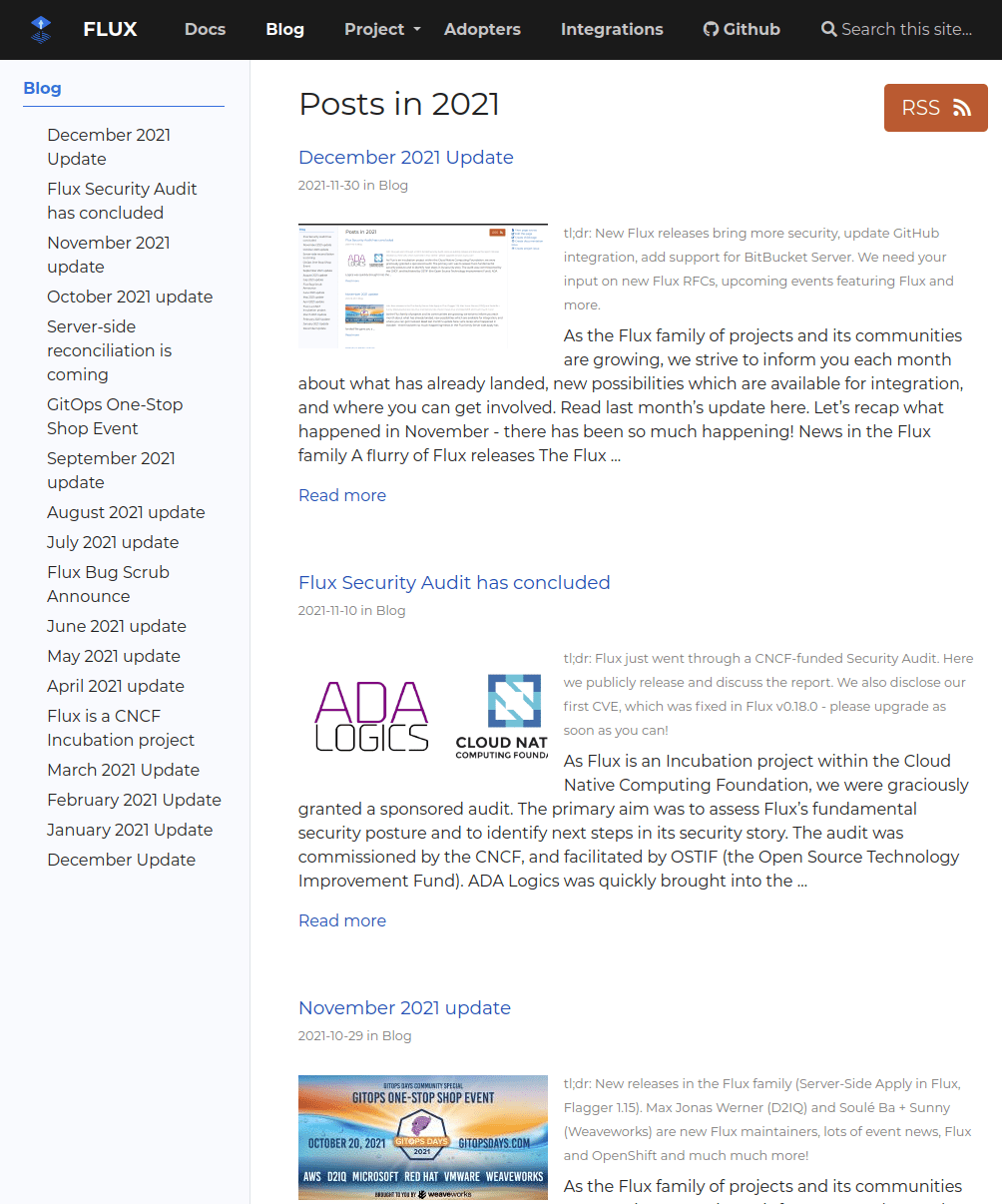 Screenshot showing Flux blog
