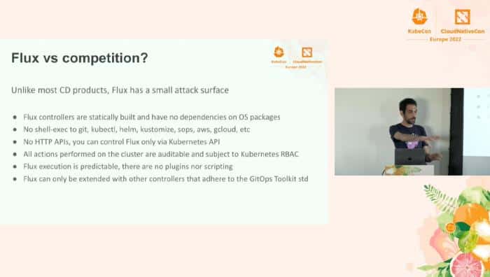 Screenshot of Stefan Prodan speaks about Flux vs competition? in KubeCon + CloudNativeCon urope 2022