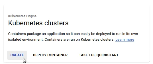 Screenshot showing pop up window Kubernetes clusters, click create