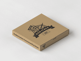 Pizza box packaging with KCD Italy logo