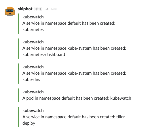 Screenshot showing KubeWatch Slack notification