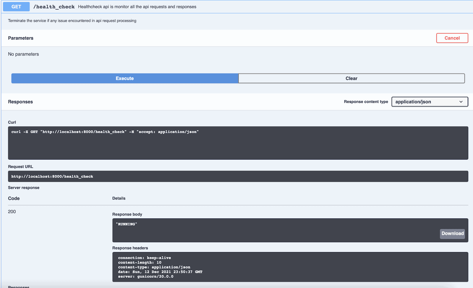 Screenshot showing TCA health check