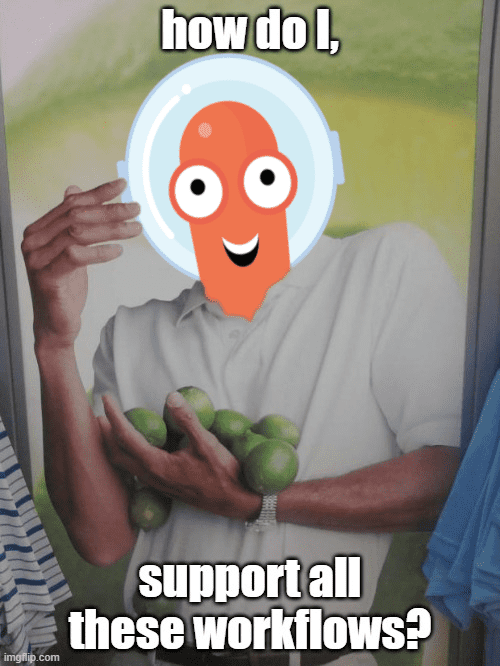 Argo icon on a man holding bunch of lemons meme saying "How do I support all these workflows?"