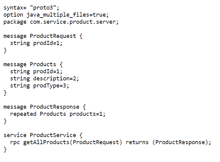 code to xpose the Product Inventory service via gRPC for inter-service communication 