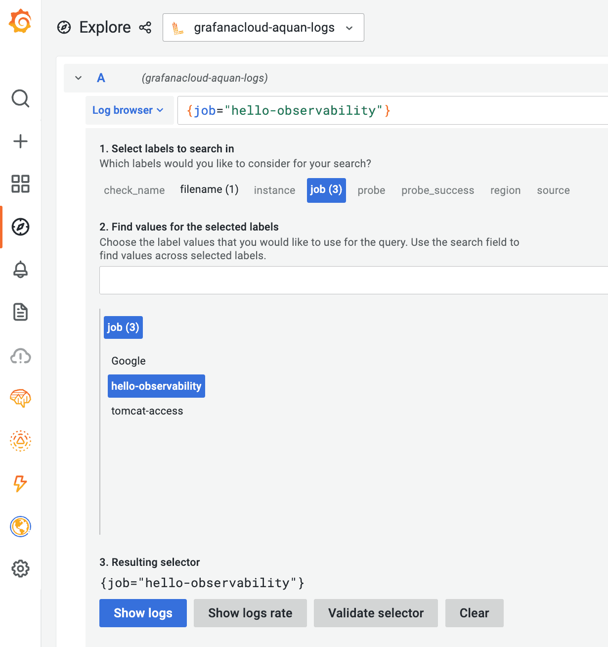 Spring Boot application in Grafana Cloud: UI for instrumenting logs in Spring Boot app