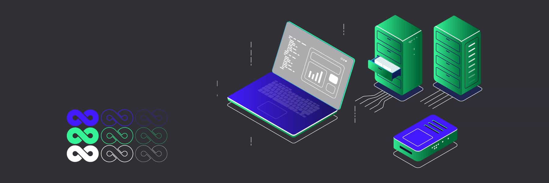 Illustration of laptop and storage