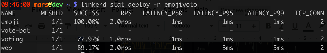 viewing metrics via the Linkerd CLI