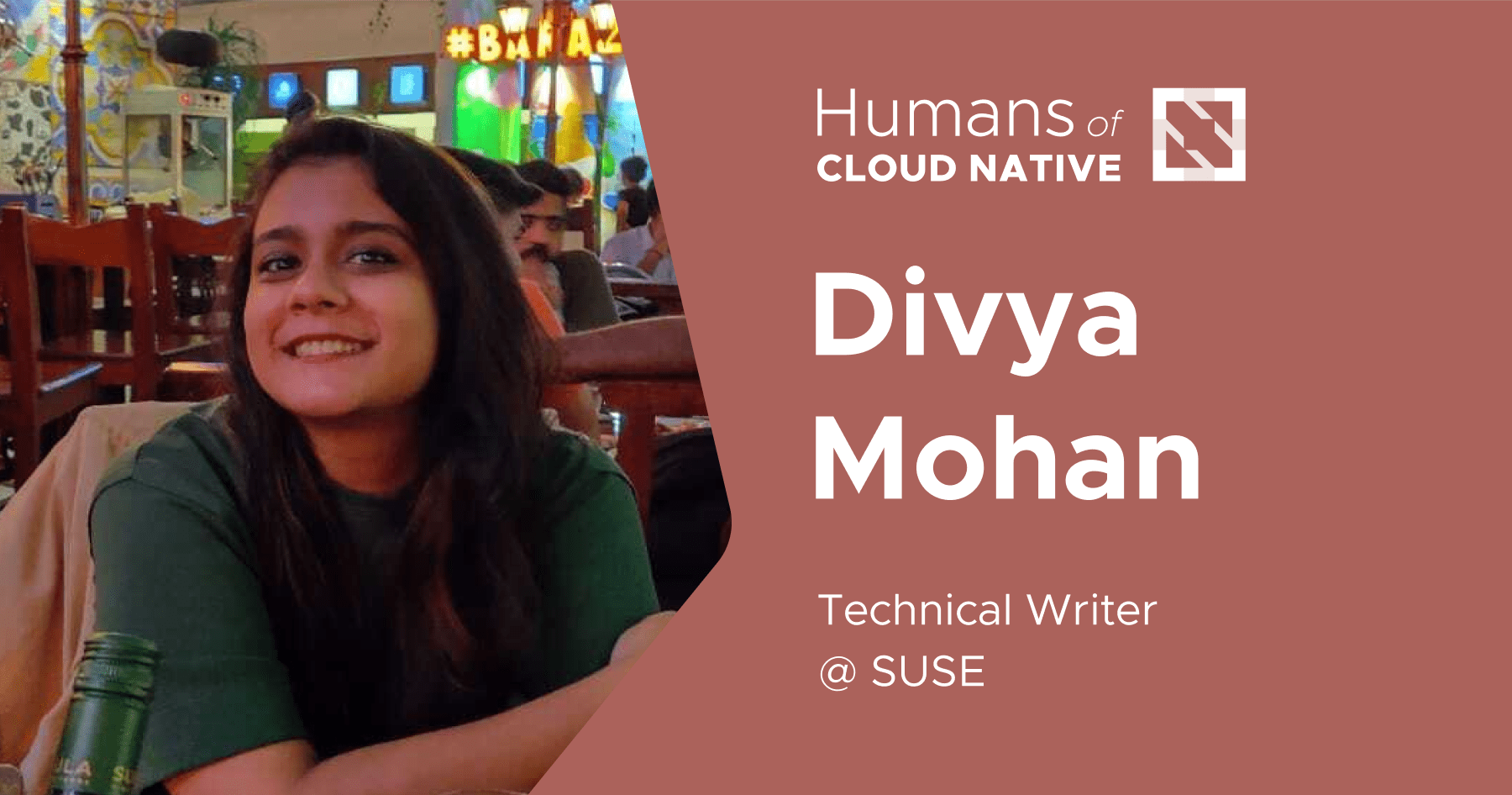Humans of cloud native banner showing Divya Mohan