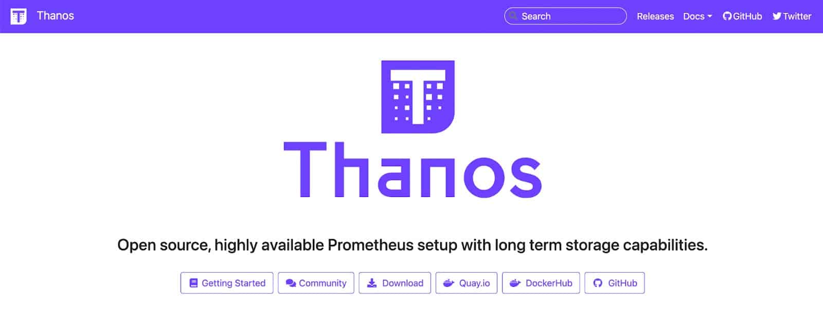Screenshot of Thanos website homepage