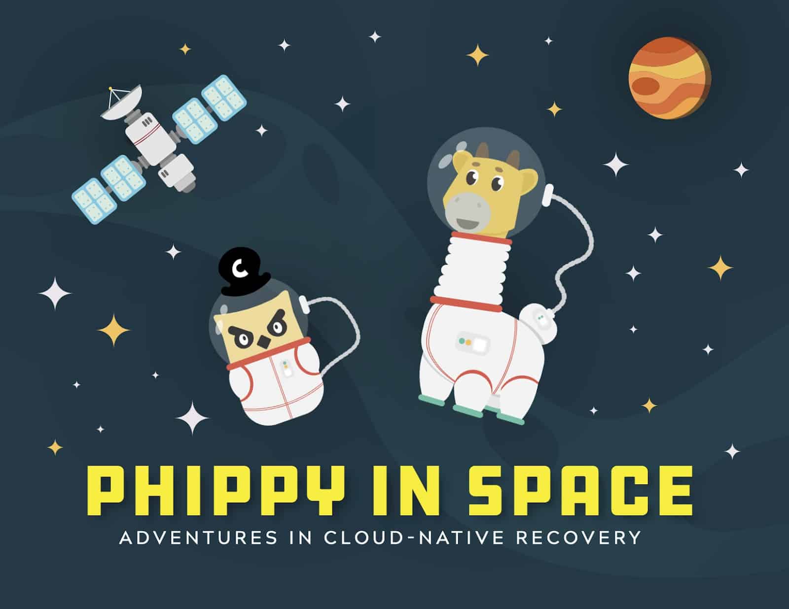 Phippy and Captain Kube floating in space
