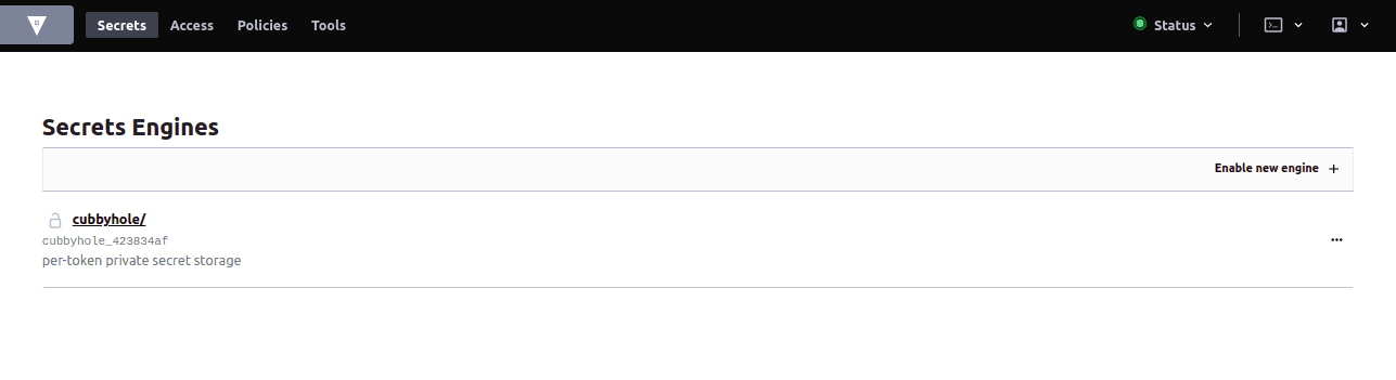 Screenshot showing Secrets Engines page