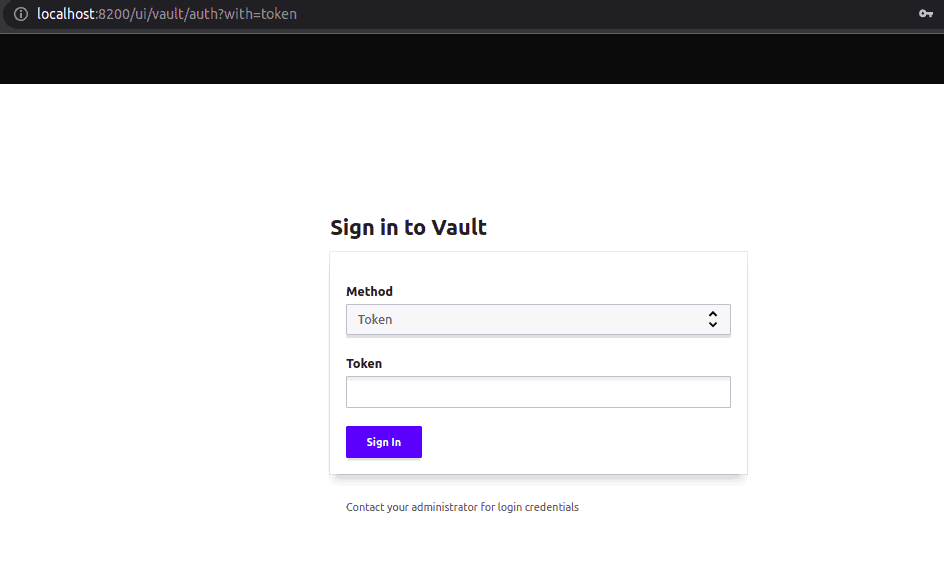 Screenshot showing sign in to vault page