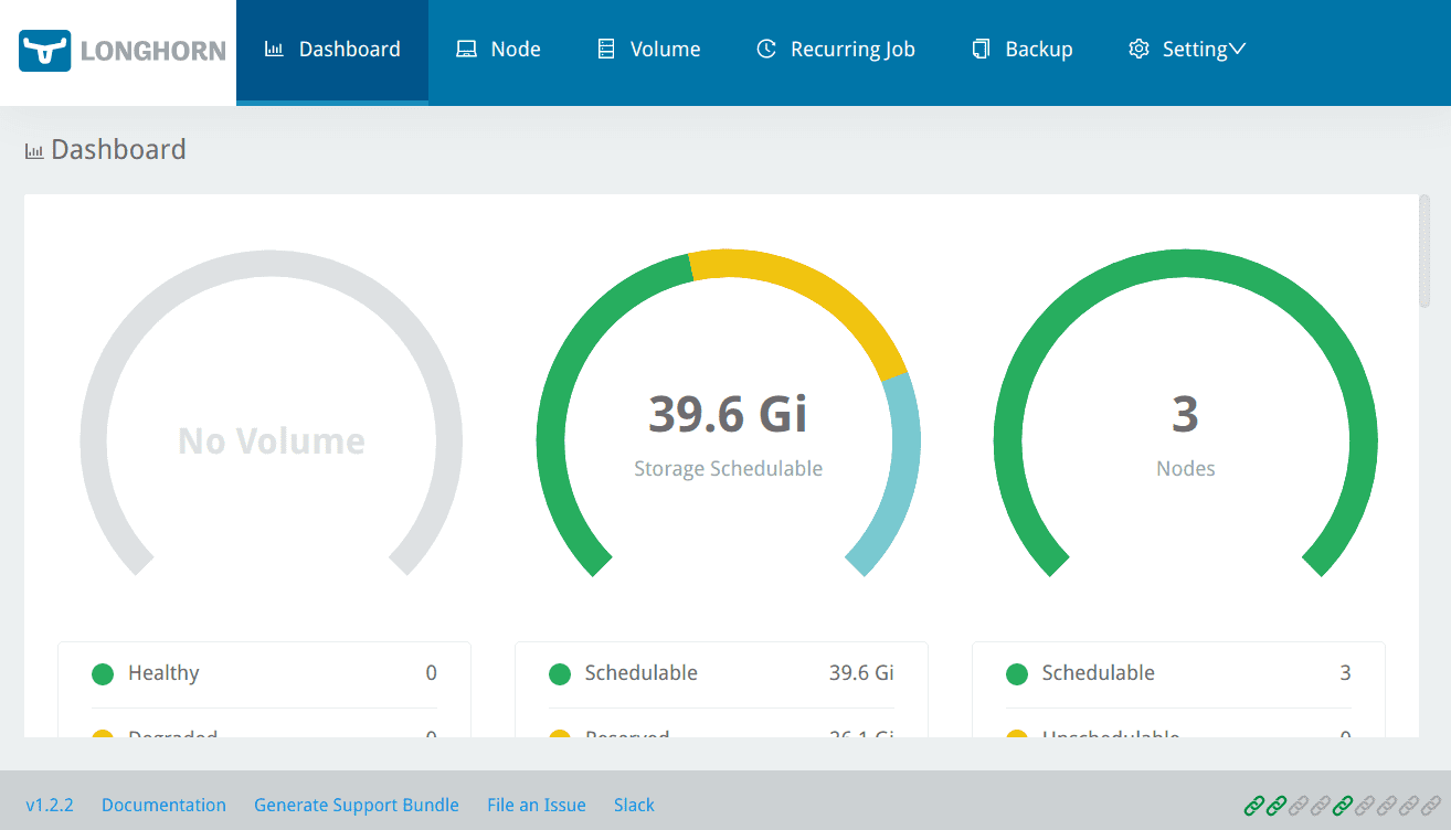 Screenshot showing Longhorn dashboard