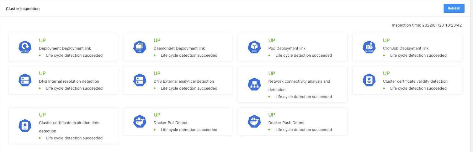 Screenshot showing cluster inspection page