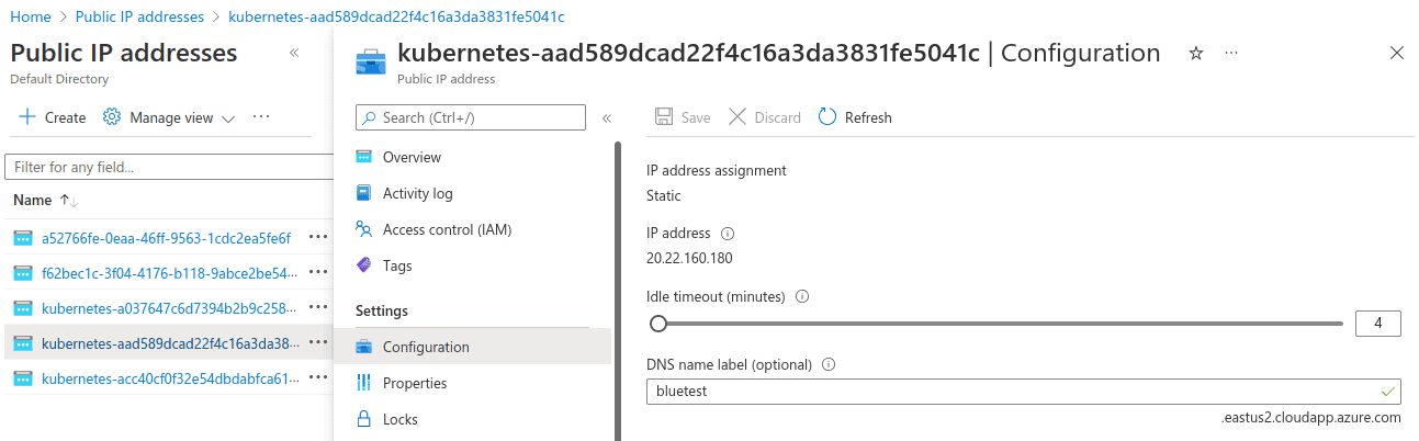 Screenshot showing adding DNS label on Public IP addresses