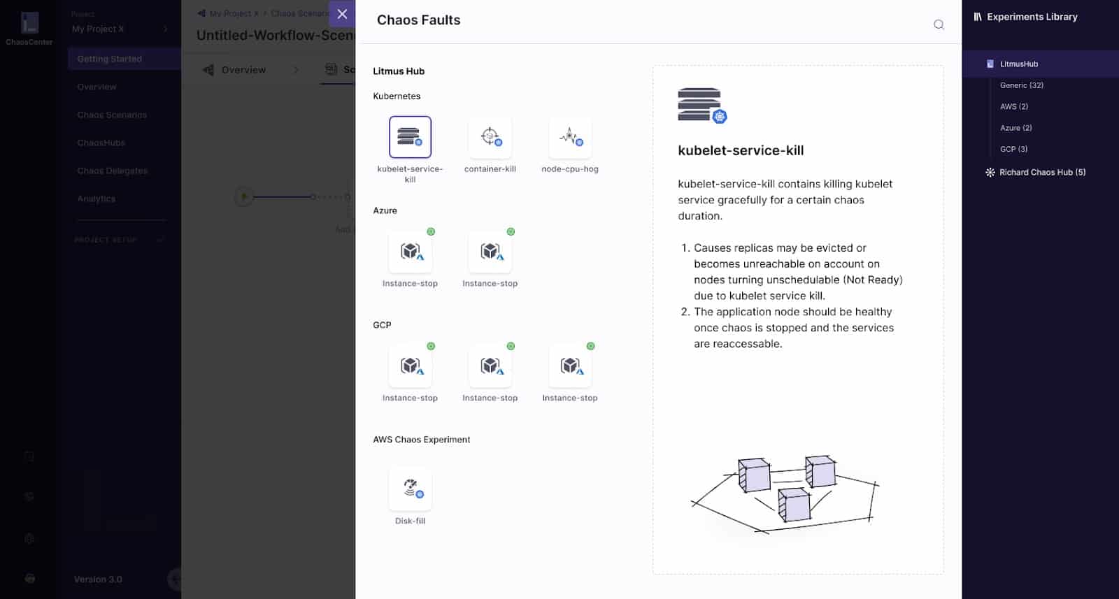 Screenshot showing Chaos Faults window on ChaosCenter