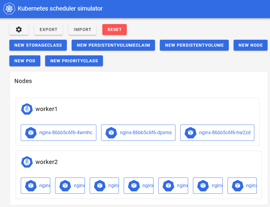 Screenshot showing kubernetes scheduler simulator page