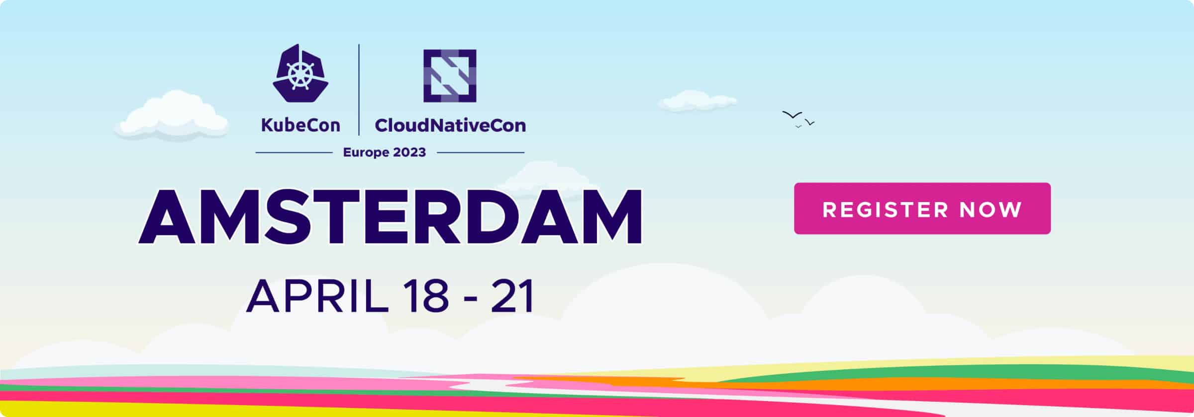 Banner promoting KubeCon + CloudNativeCon Europe 2023
