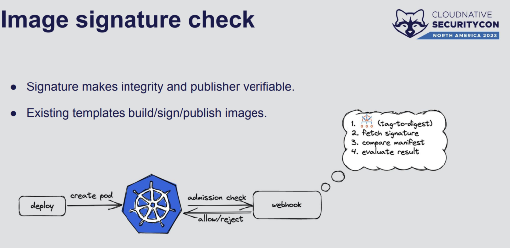 Slideshow showing CloudNative SecurityCon North America 2023 image signature check