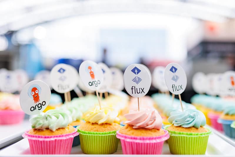 Colorful cupcakes with argo and flux logo