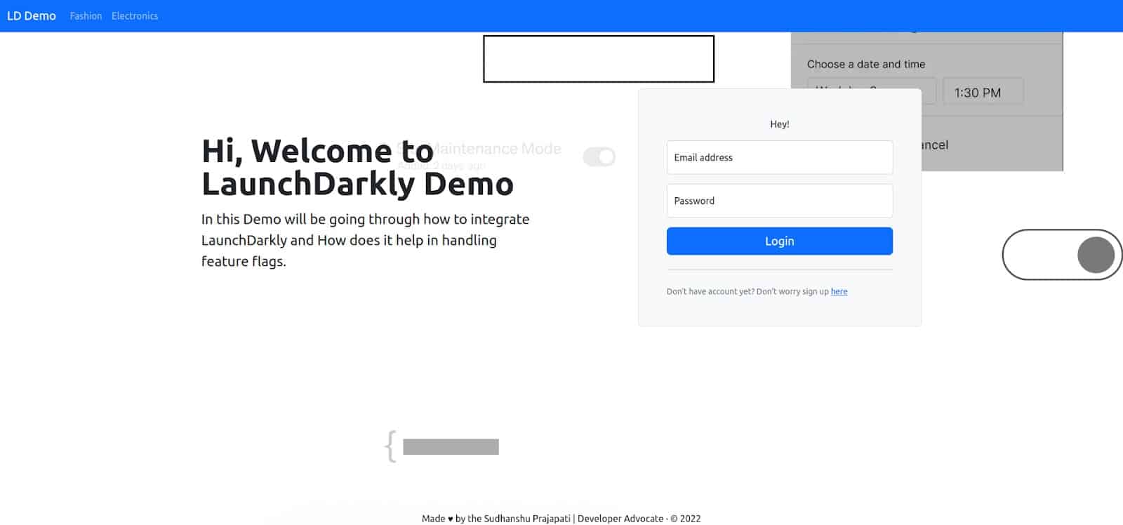 Screenshot showing LD Demo welcome page