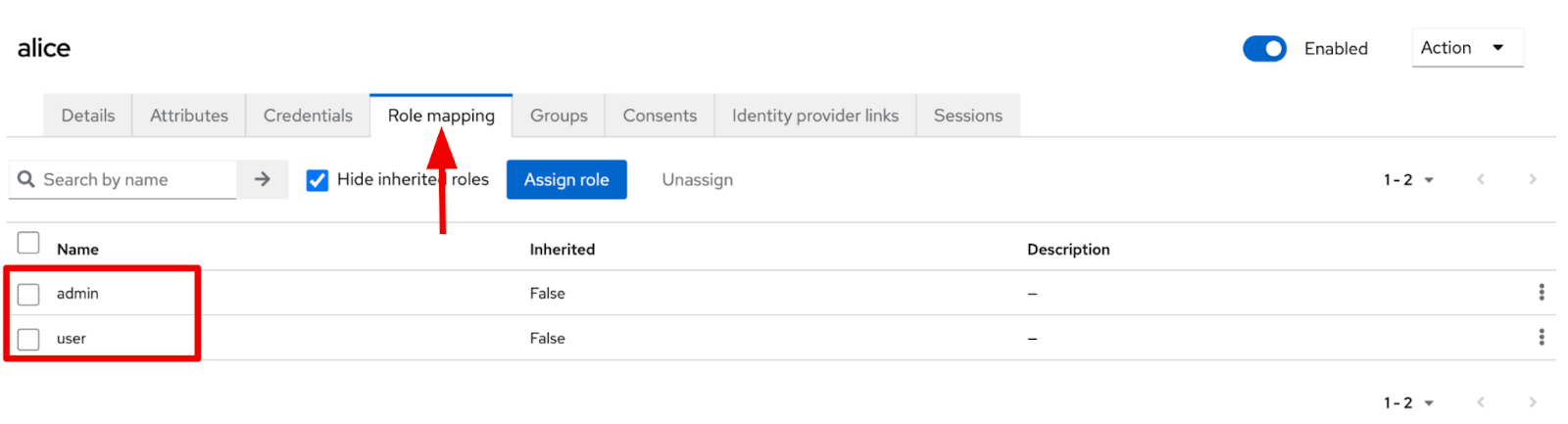 Figure 8. Role mapping of alice