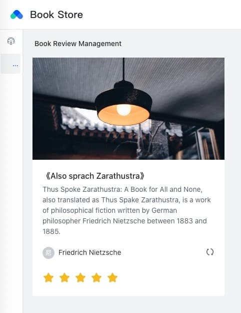 Screenshot showing Bookstore Book Review Management with 5 star rating