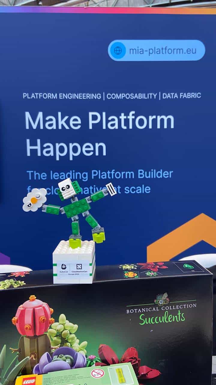 KubeCon lego in front of Mia-Platform booth