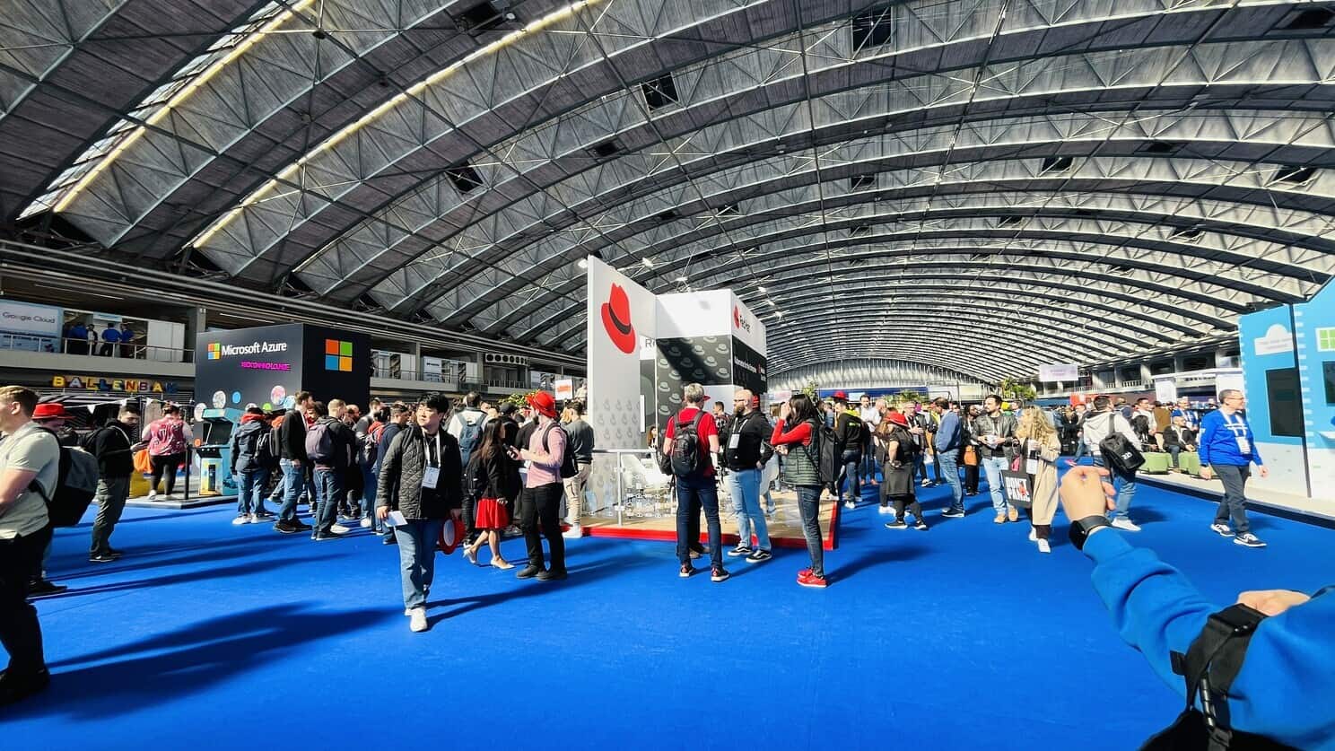 KubeCon + CloudNativeCon Europe 2023 event hall with Microsoft Azure, Red Hat and other booths