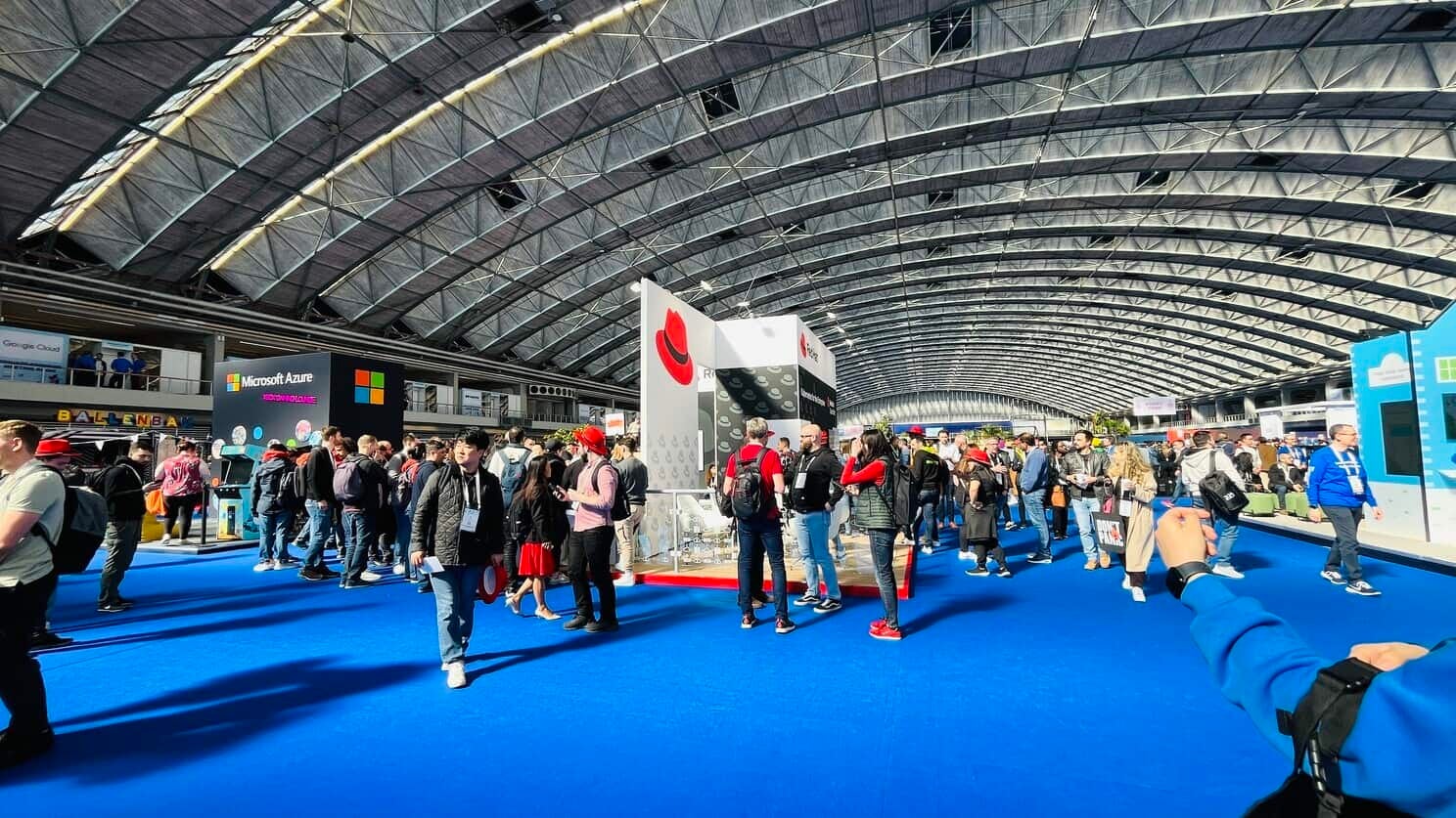 KubeCon + CloudNativeCon Europe 2023 event hall with Microsoft Azure, Red Hat and other booths