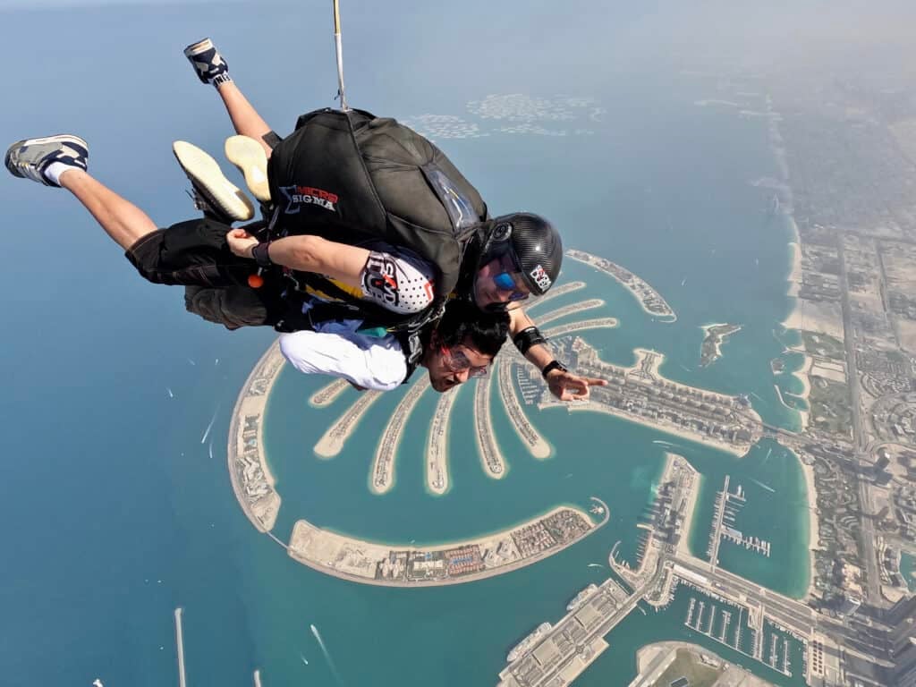 Photo of Kunal Kushwaha skydiving over Dubai