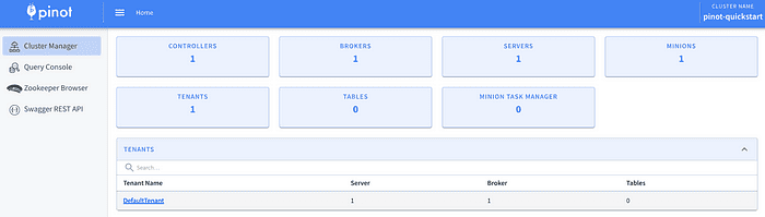 Screenshot showing Pinot dashboard