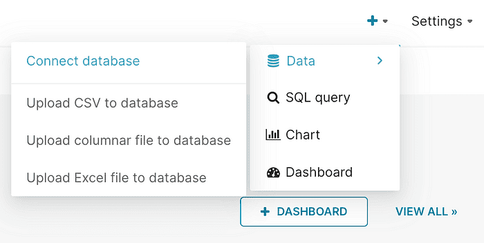 Screenshot showing choose connect database > data >